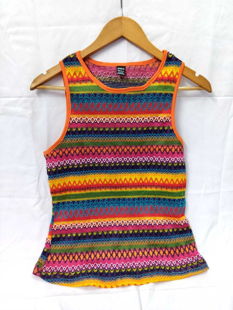 Vibrant Geometric Print Sleeveless Top