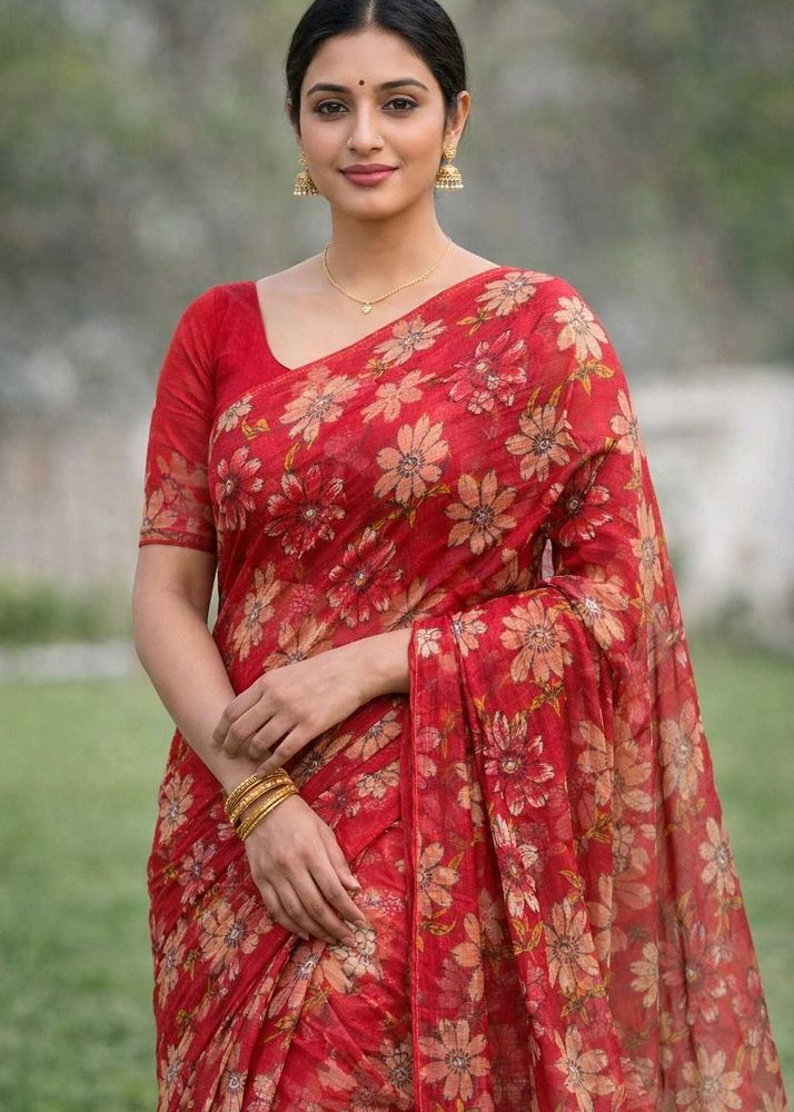 Floral Print Saree with FREE Towel |