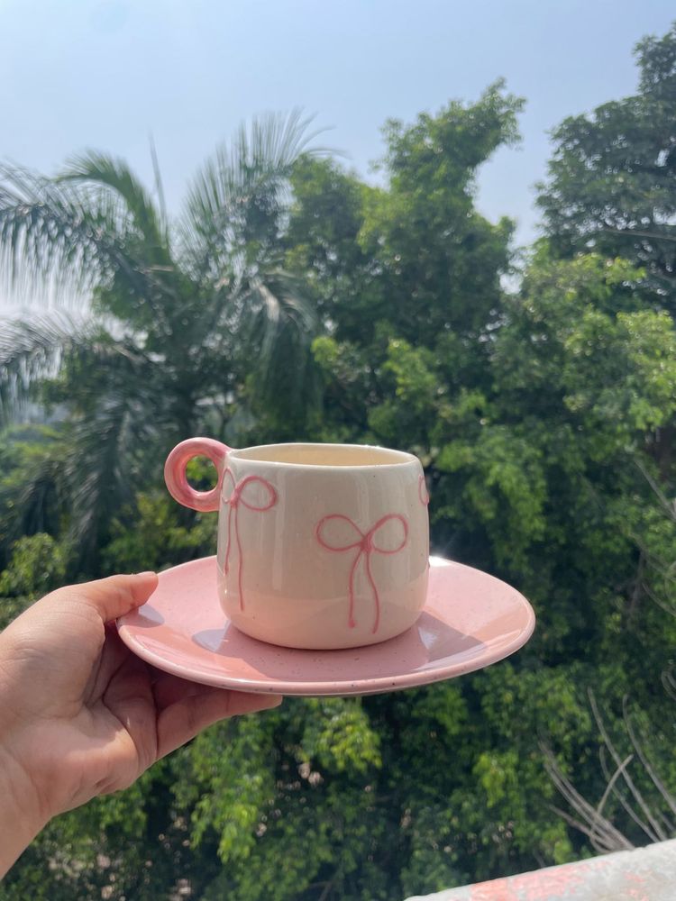 Cute Pink Bow Mug &amp; Saucer