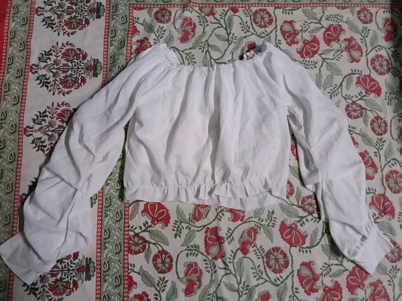 White Ruffled Cropped Blouse