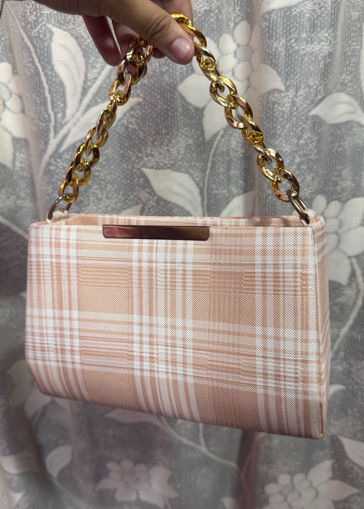 Chic Plaid Clutch with Gold Chain
