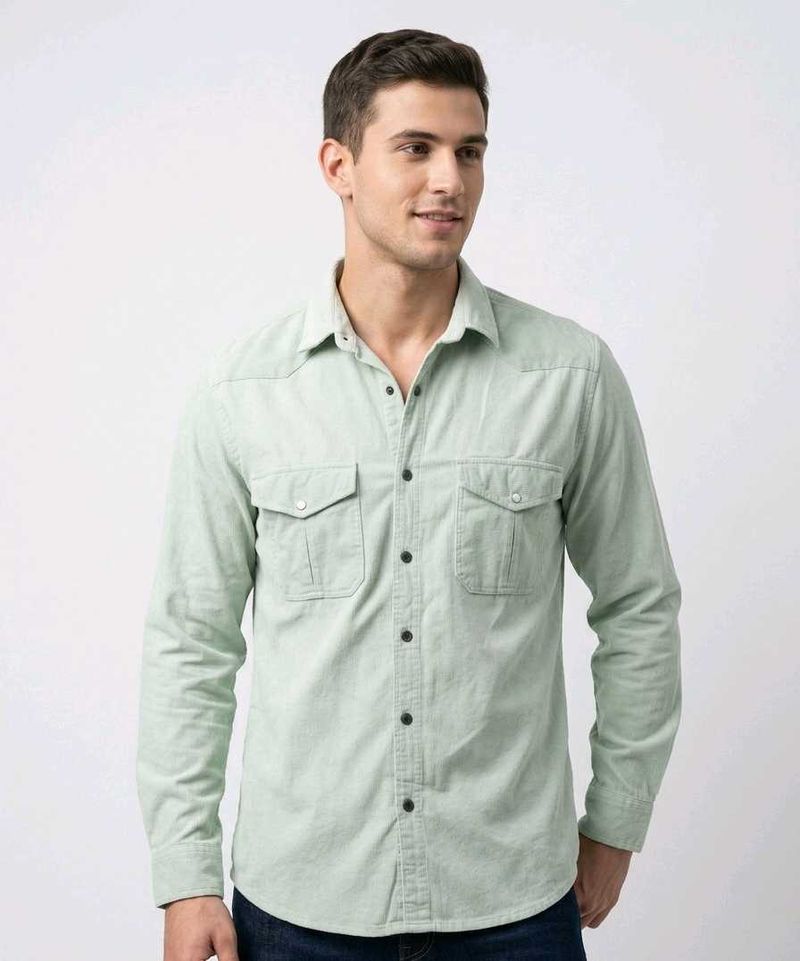 Men's Casual Double pocket Light Green Shirt