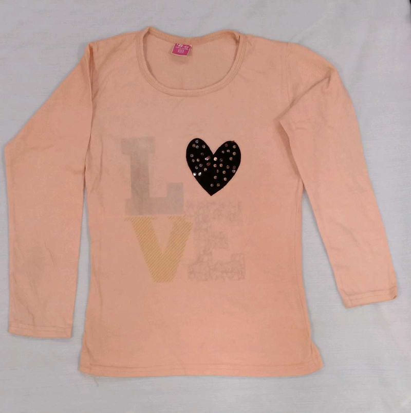 Peach Long Sleeve LOVE Heart T-Shirt