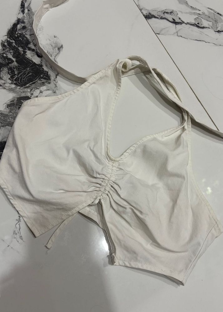 Off-White Halter Neck Ruched Top