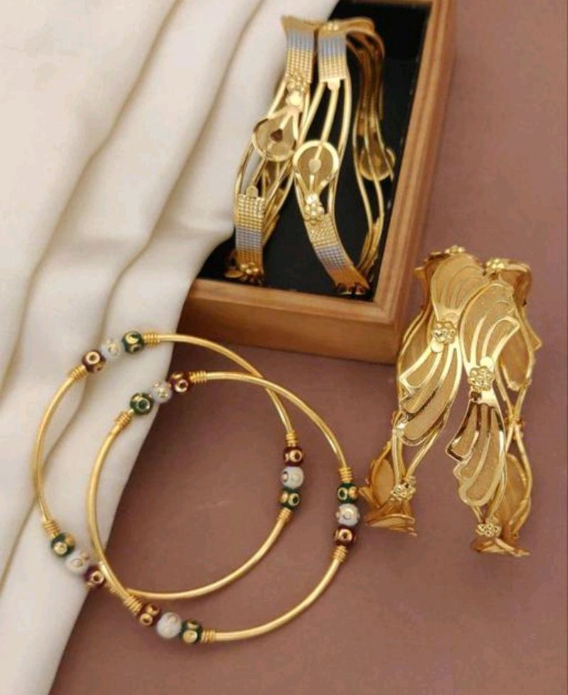 3 Pairs Gold-plated Bracelet Bengals For Women
