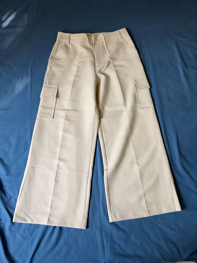 Cream Wide Leg Cargo Pants