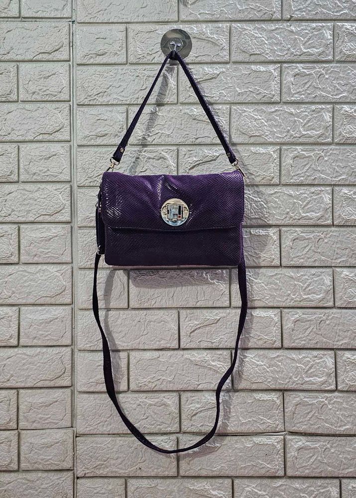 Purple Snakeski  Textured Shoulder Bag