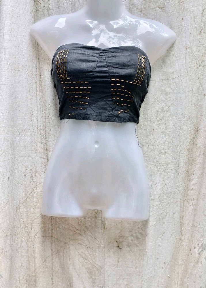 I. Stylish Black Tube Top with Gold Embroidery