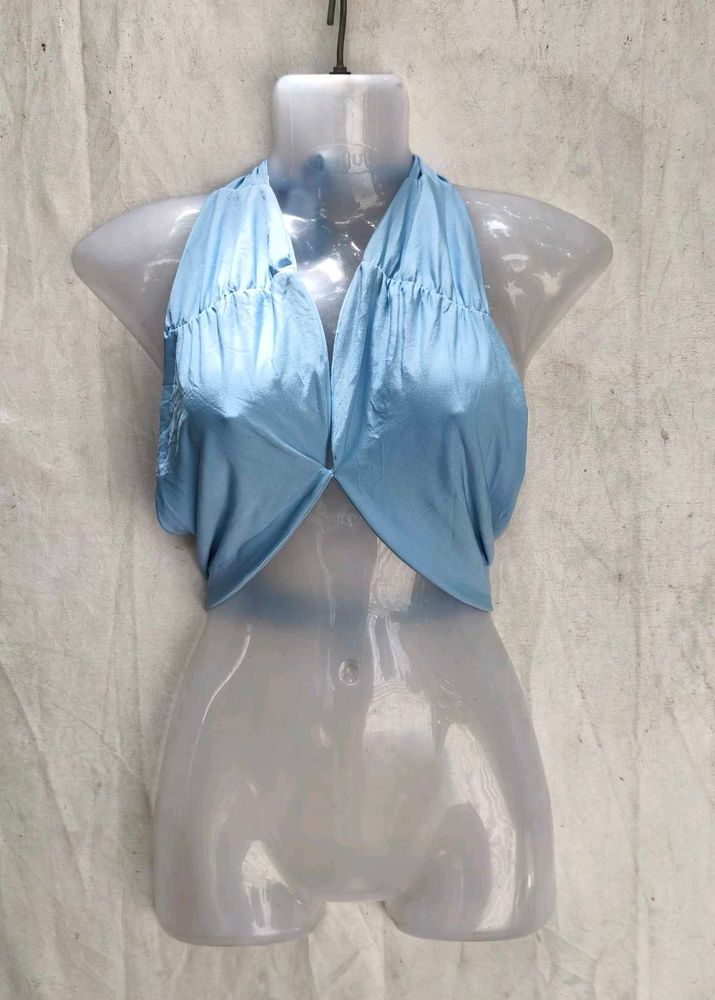 5116. Light Blue Halter Neck Crop Top