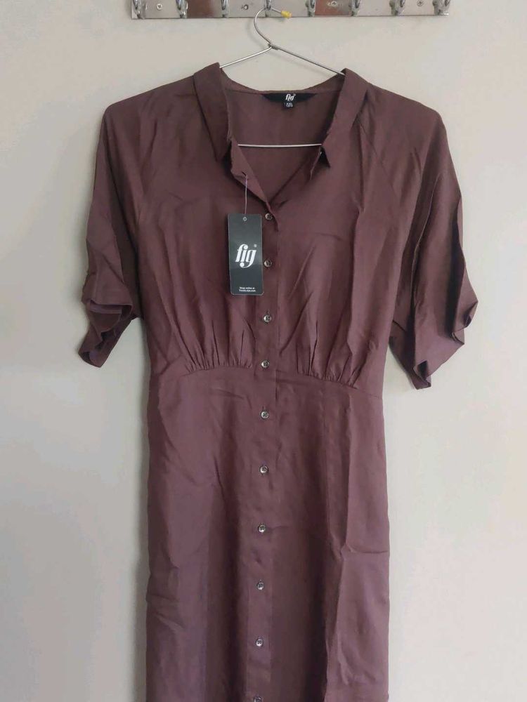 Elegant Brown Button-Down Dress