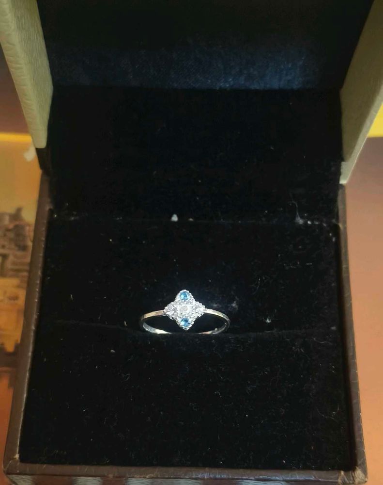 Elegant Diamond &amp; Blue Stone silver Ring