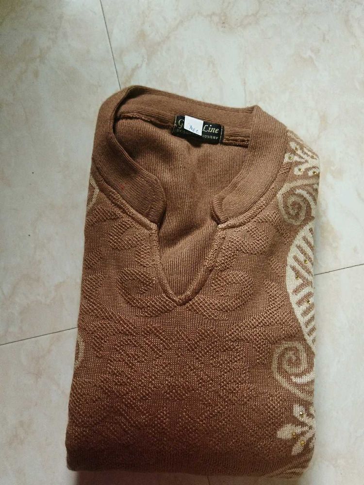 Brown Knitted Sweater with Pattern