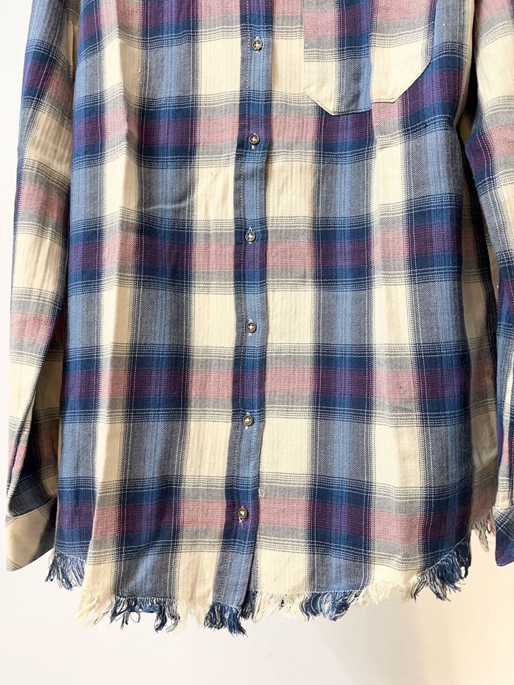 Espirit Frayed Hem Checked Blue Shirt Size S