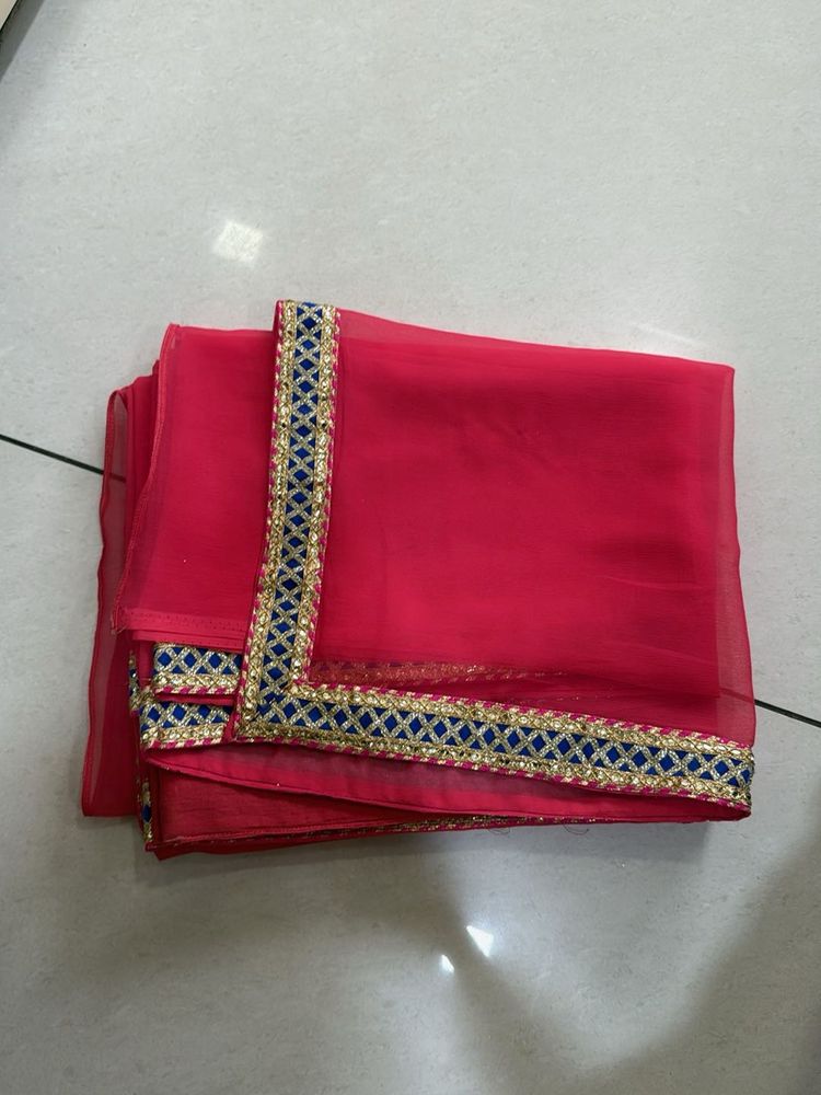 Vibrant Pink Dupatta with Embellished Border