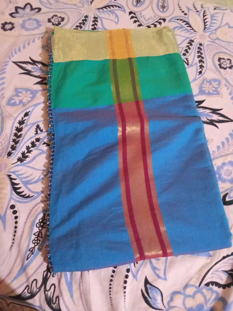 Colorful Striped Scarf with Beaded Edge