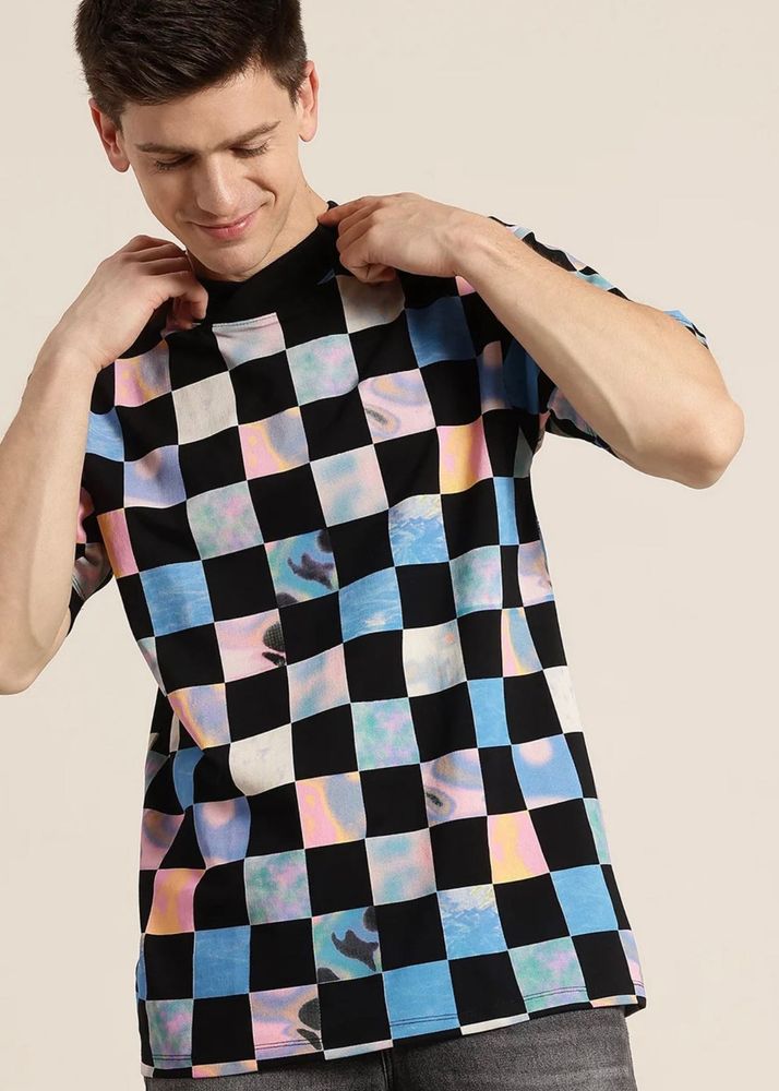 Vibrant Checkered Graphic T-Shirt