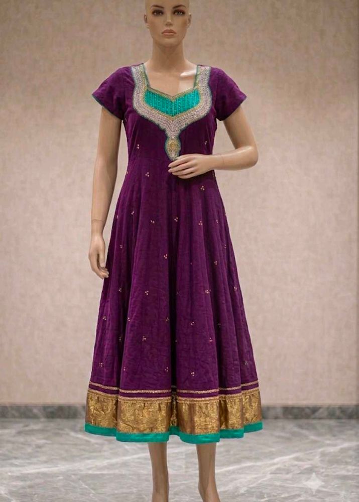 Purple Anarkali Kurta with Embellished Neckline
