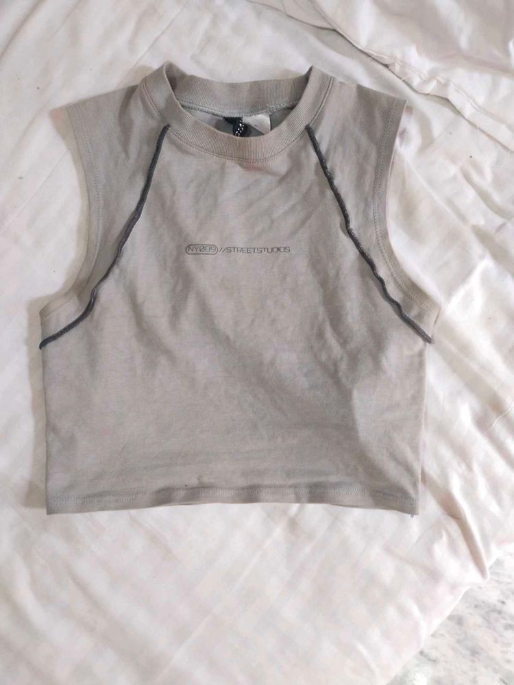 Grey Cropped Sleeveless Top