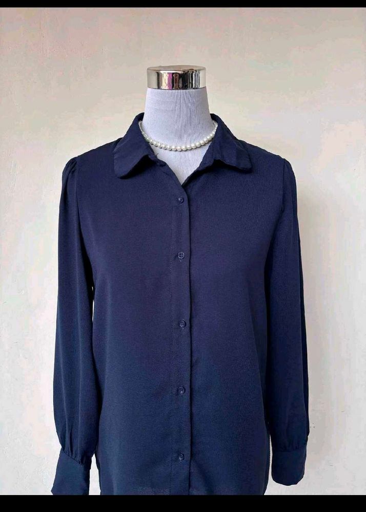 Classic Navy Blue Collared Shirt