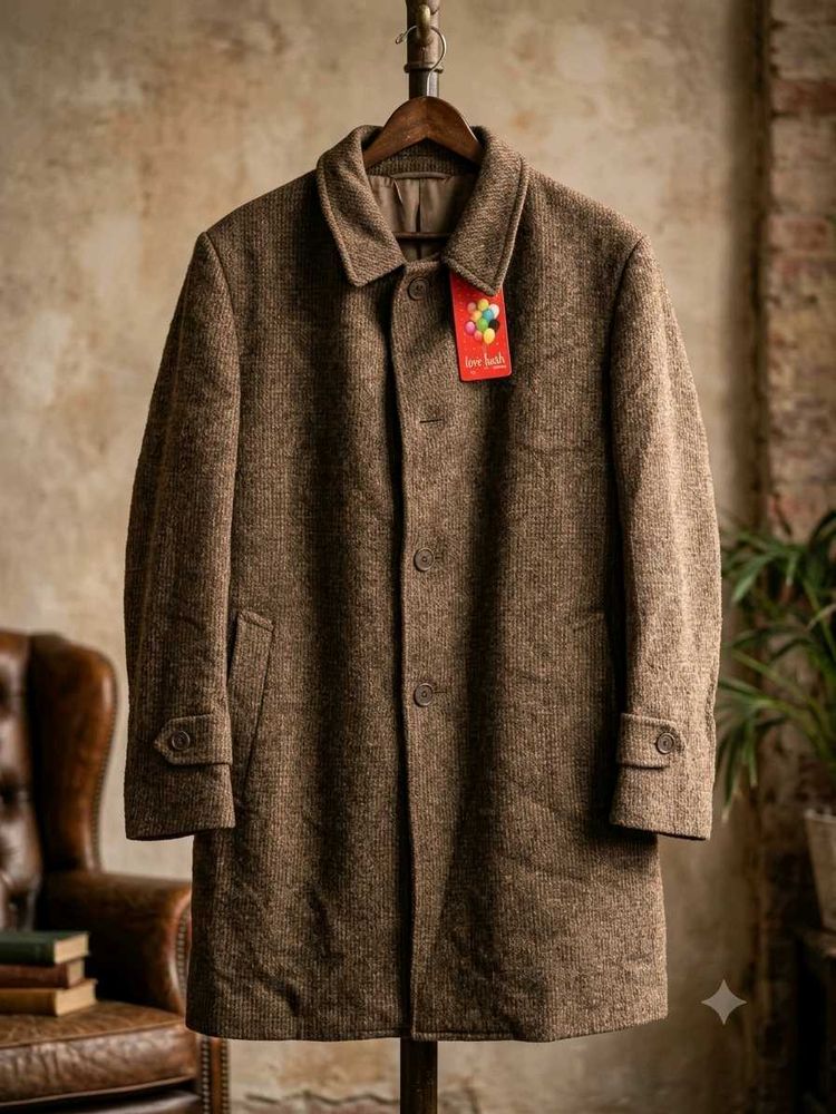 Vintage Brown Tweed Coat (Size-L)