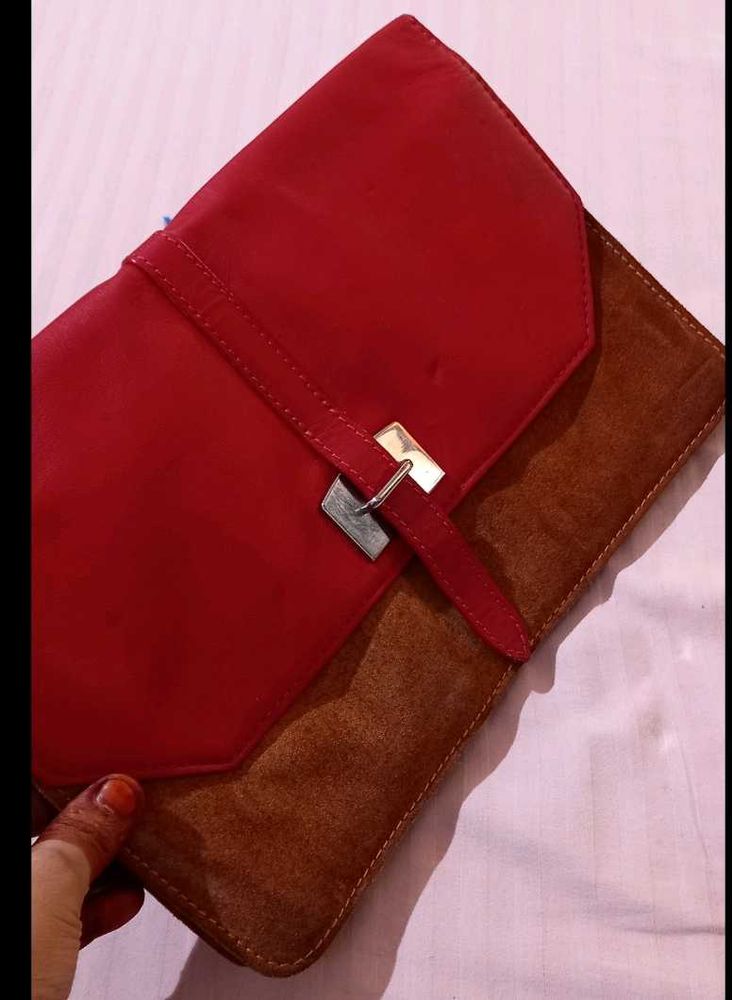 Red &amp; Brown Leather Clutch