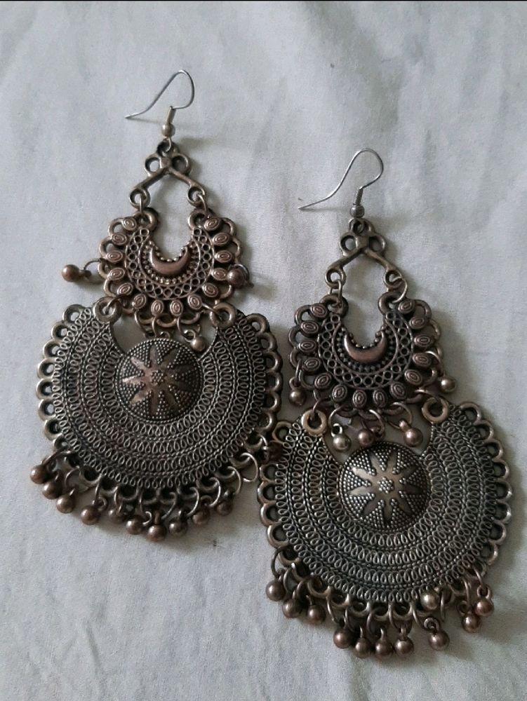 Big Sized Gloden Oxidized Earings