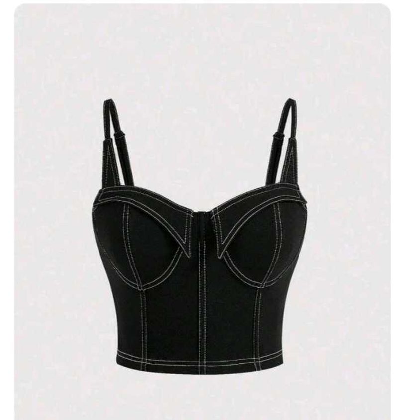 Chic Black Corset Top with Contrast Stitching