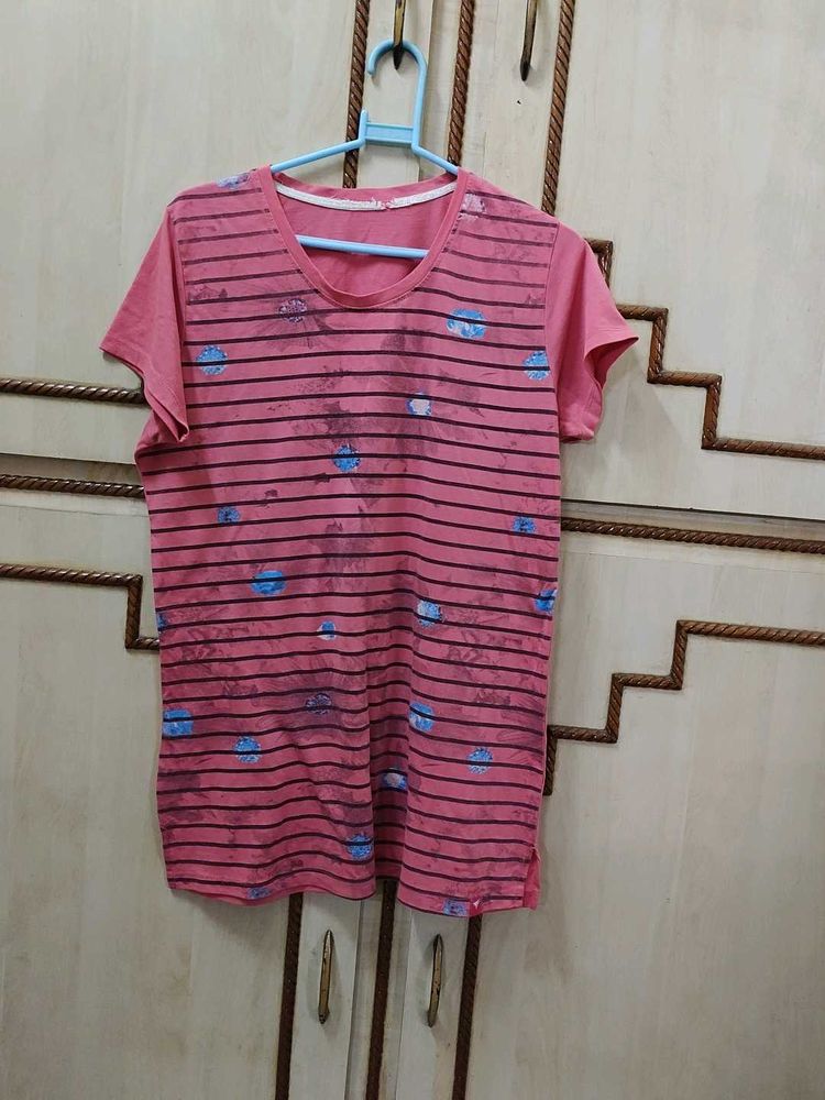 Pink Striped Graphic T-Shirt