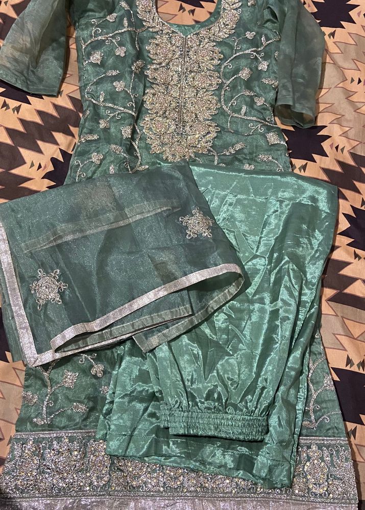 Stitched Golden Thread Organza Palazzo Set