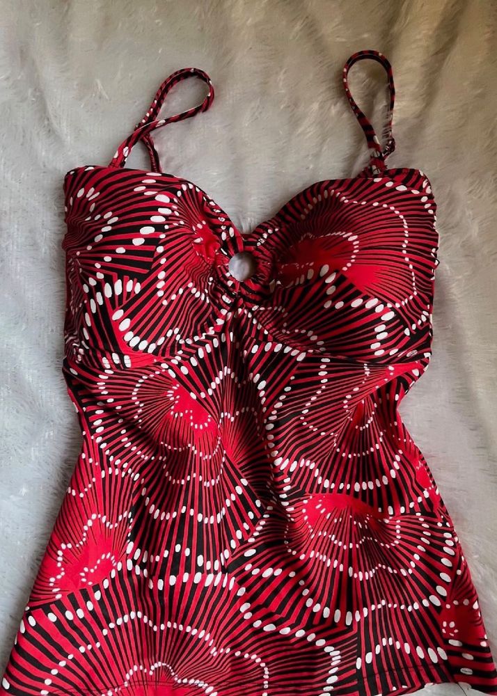 Red Y2K Print Bikini Top