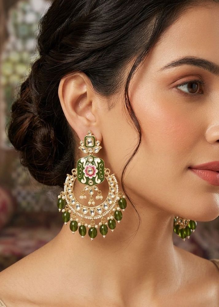 New  Green Stone Jhumka Earrings
