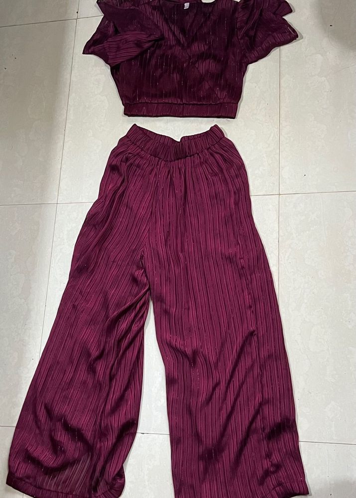 Maroon Crop Top &amp; Wide Leg Pants Set