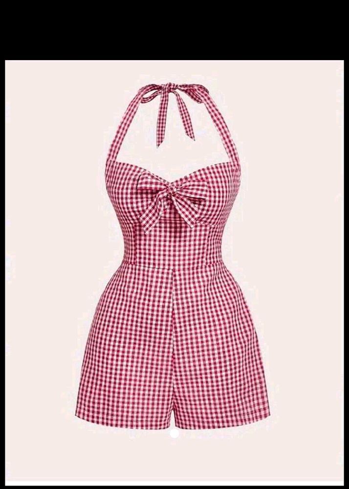 Cute Gingham Halter Romper