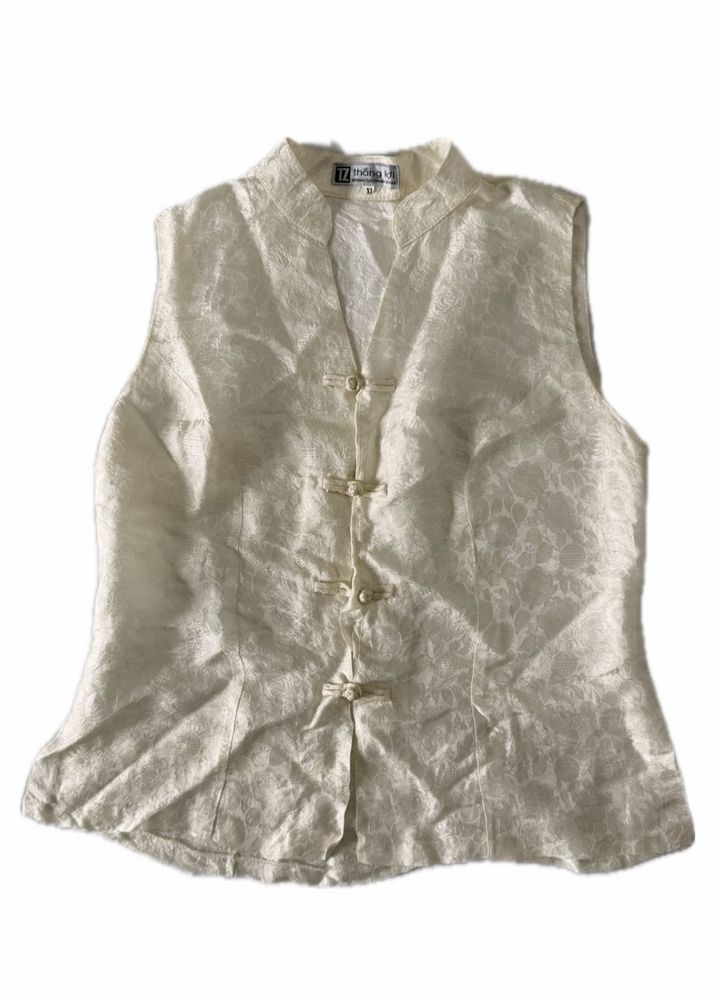 Elegant Silk Brocade Sleeveless Top