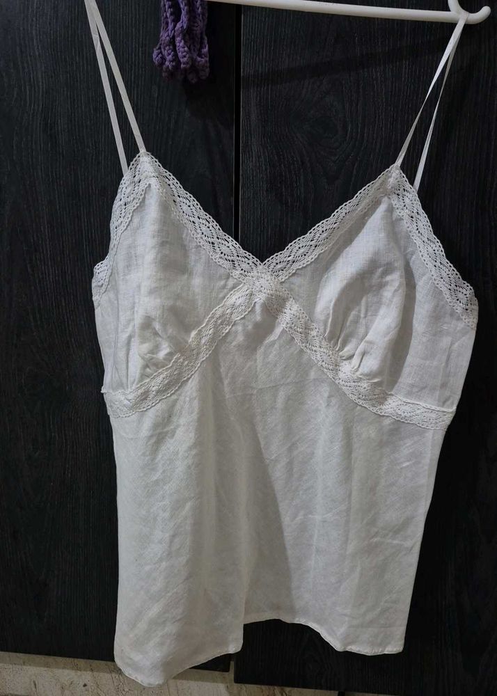 White Lace Trim Cami Top