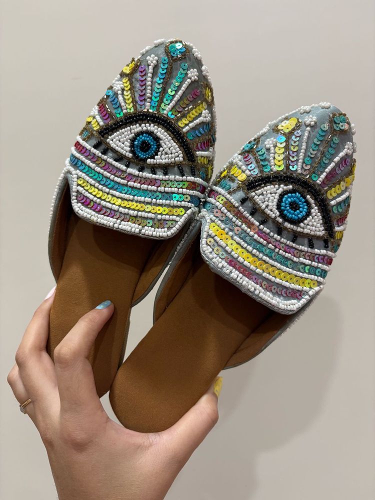 Beaded Evil Eye Mules