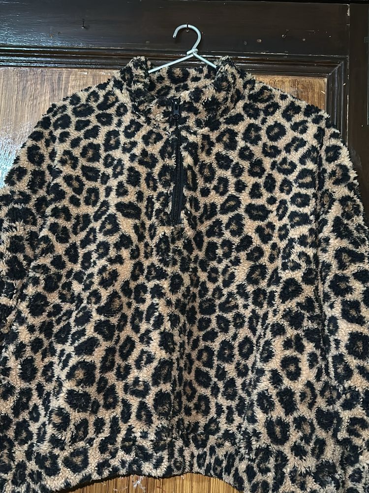 H&amp;M Leopard Print Teddy Sweatshirt
