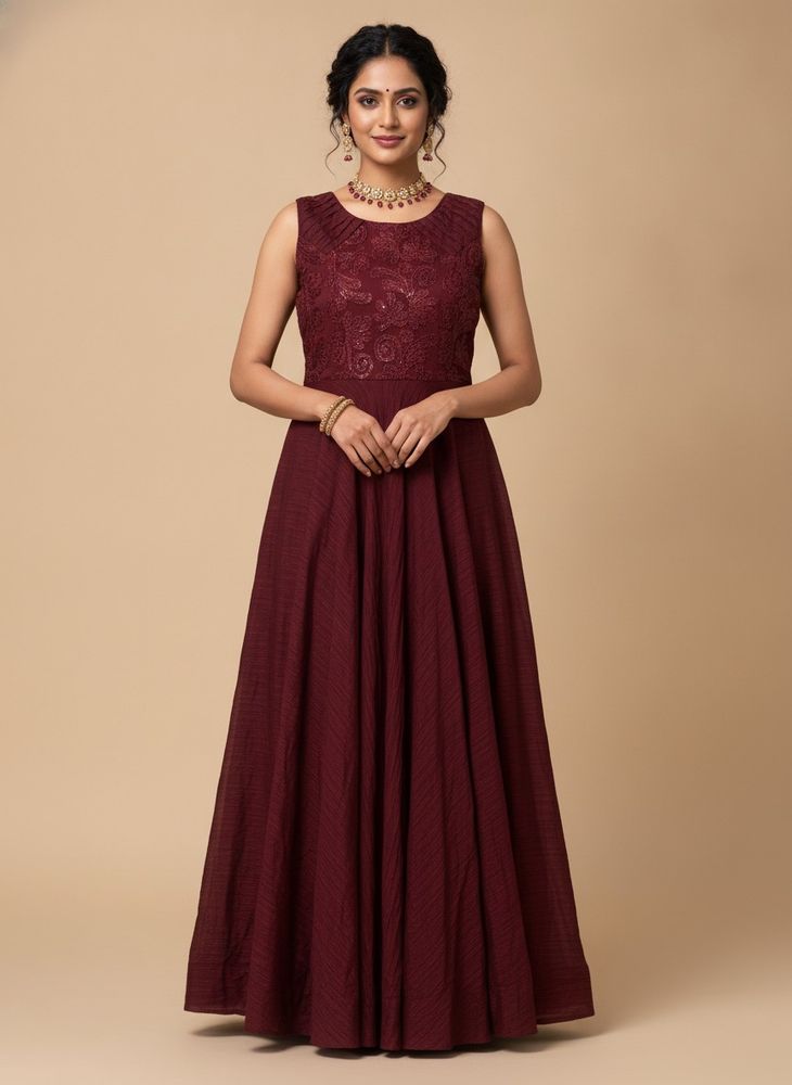 Maroon Embroidered Ethnic Gown