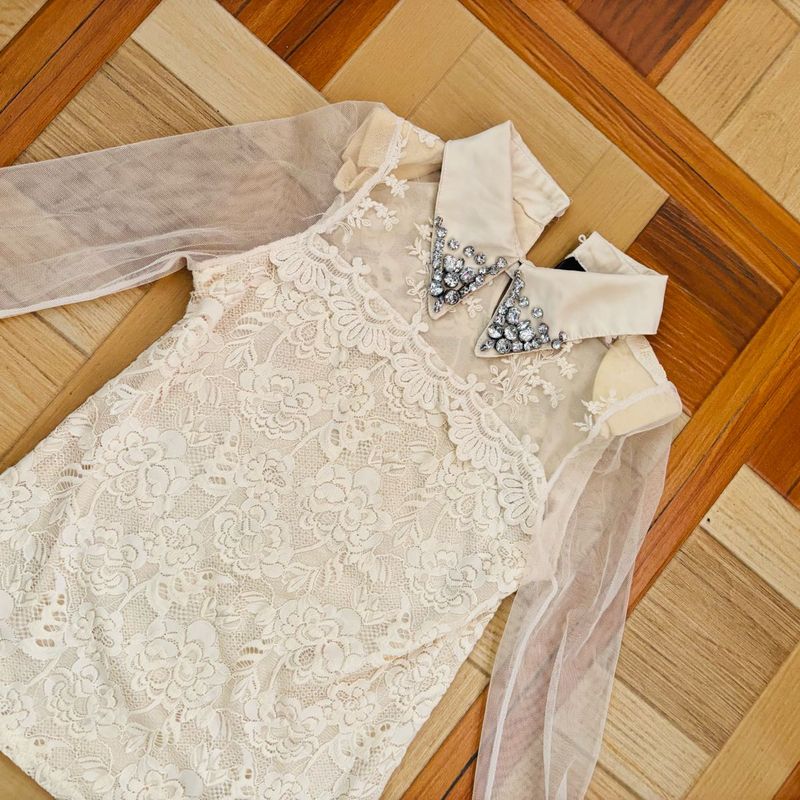 Elegant Lace Blouse with Embellished Collar