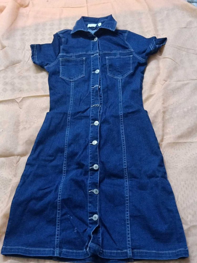Classic Blue Denim Button-Up Dress
