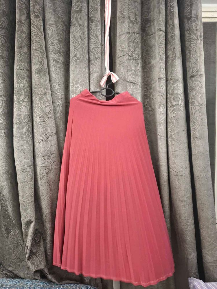 Pleated Coral Ethnic Skirt
