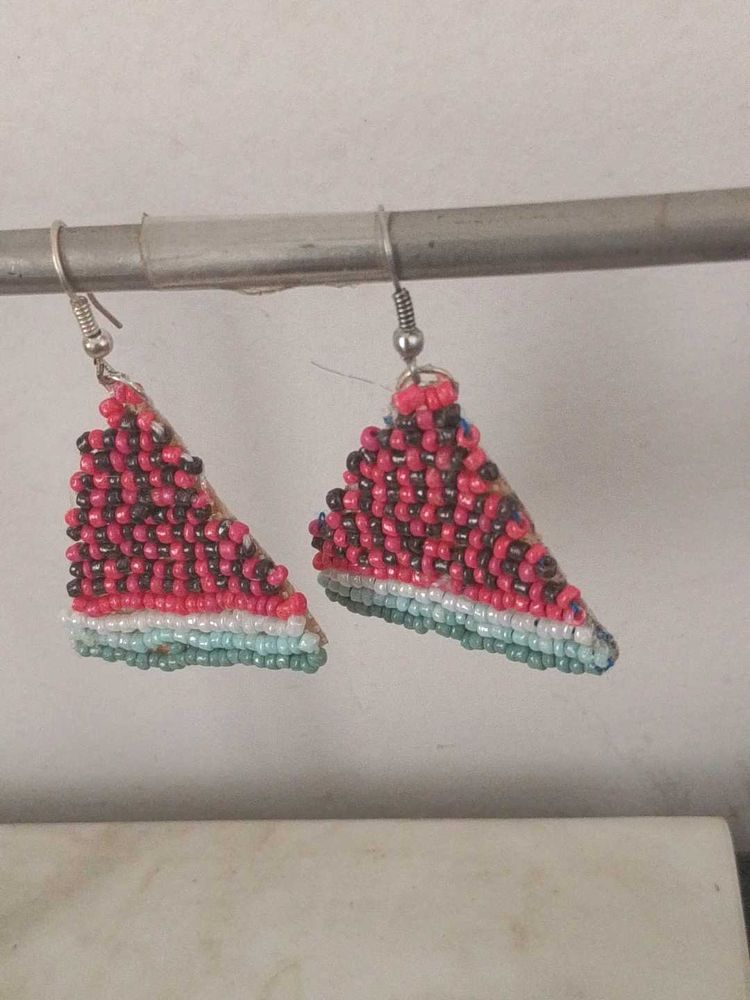 Watermelon Slice Beaded Earrings