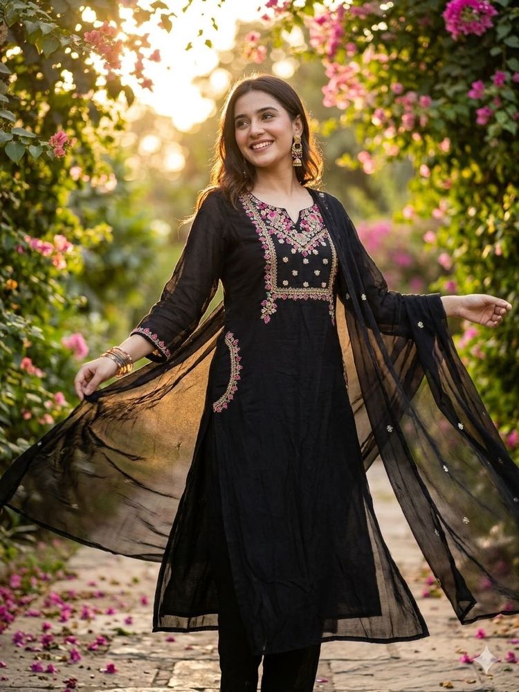 Elegant Black Embroidered Kurta Set
