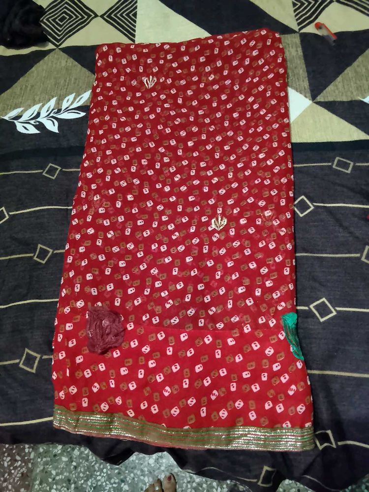 Vibrant Red Bandhani Saree