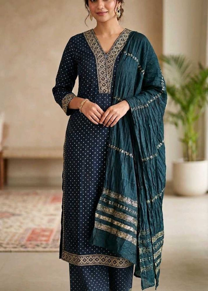 Bottle green beautiful Kurta Set with Dupatta