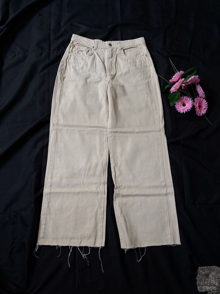 Light Beige Wide Leg Jeans