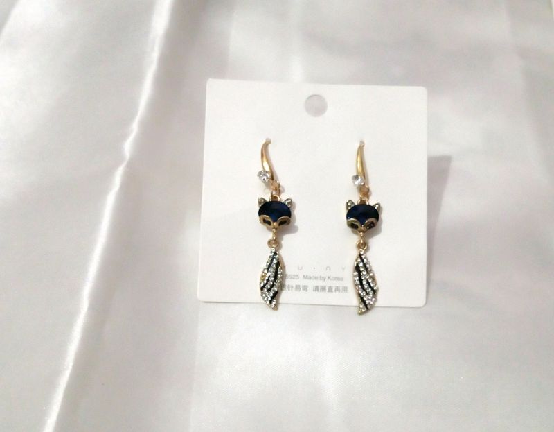 Long Party Wear Designer Earrings Blue Colour Stone