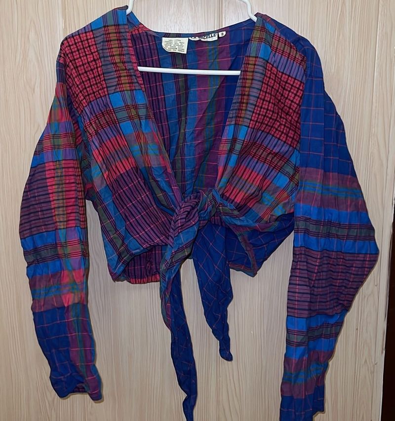 Retro Plaid Tie-Front Crop Top