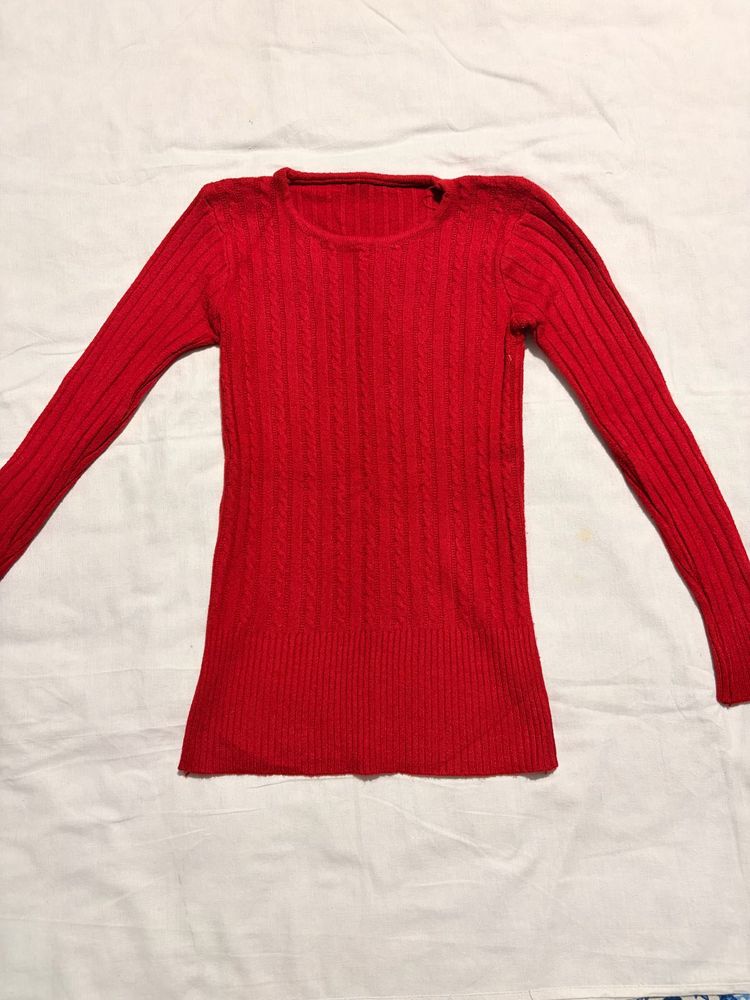 Cable Knit Red Sweater Top