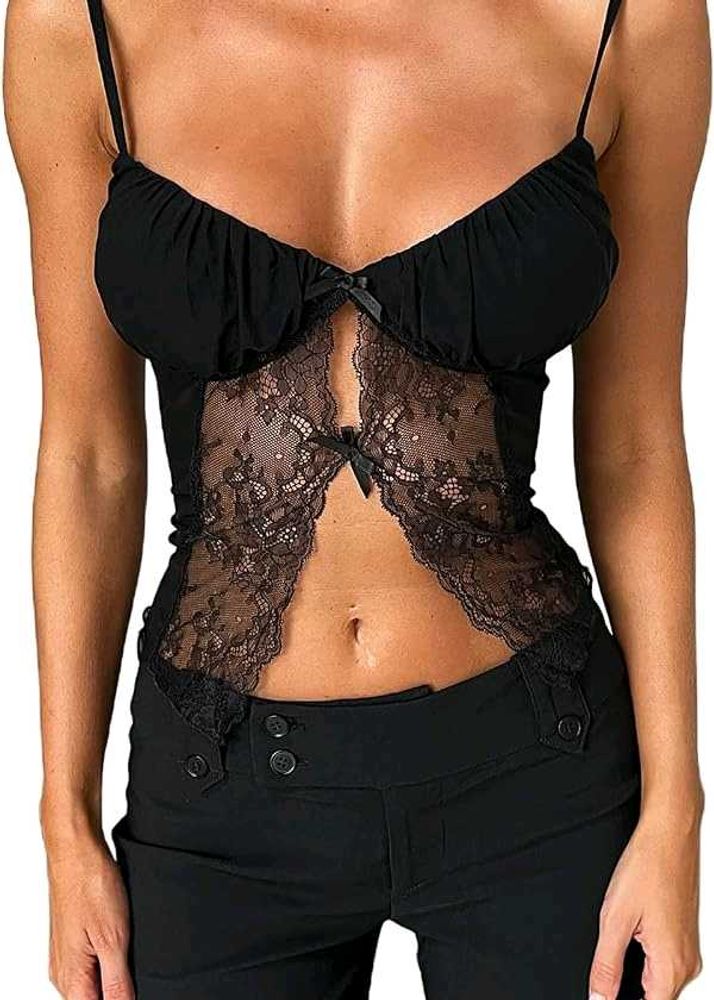 Sheer Lace Bow Detail Cami Top